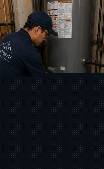 A HarbourNorth technician attending to a home water-heating system